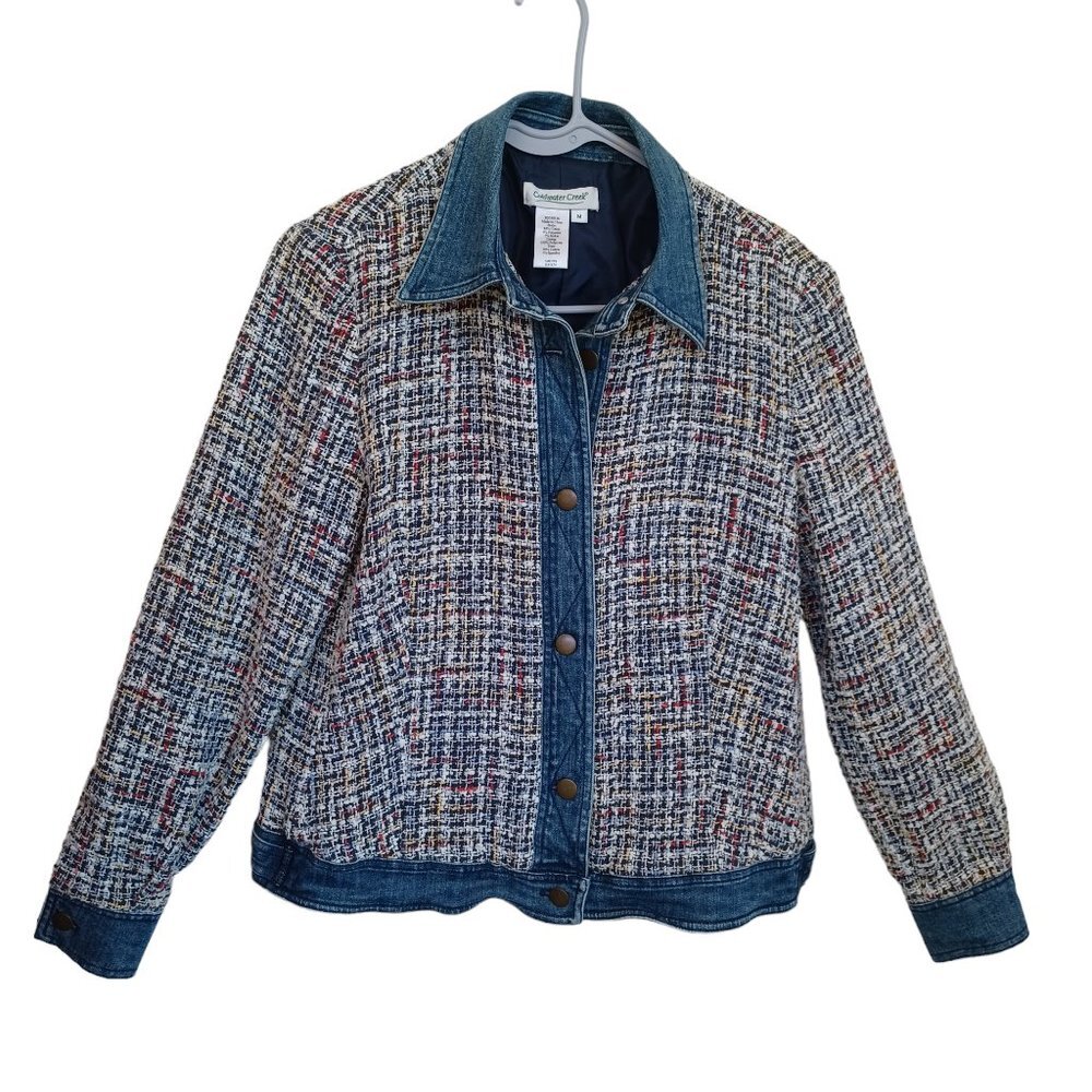 Coldwater Creek Woven Tweed Denim Blazer Jacket Womens Medium